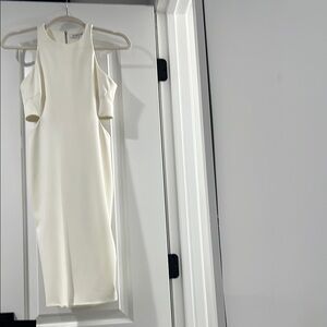 Elizabeth and James Cream Sheath Halter Midi Dress